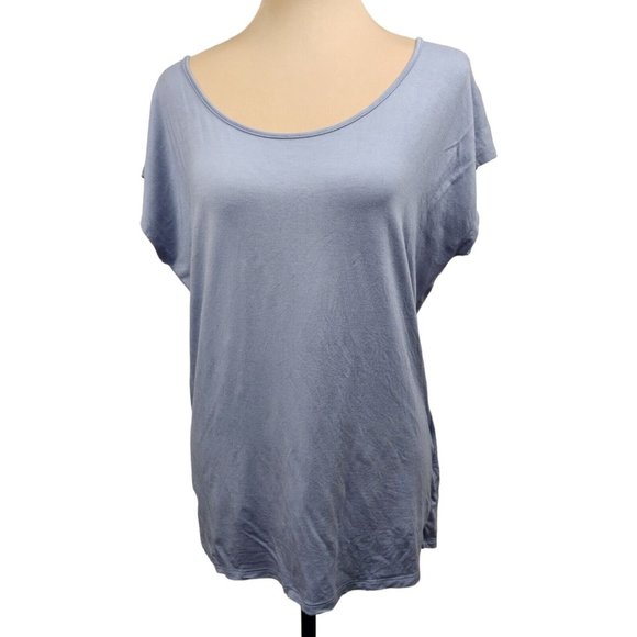 Threads 4 Thought Women's Sz L Purple Cap Sleeve Crochet Back Modal Top - Picture 2 of 8